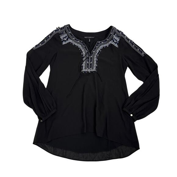 White House Black Market Embroidered Col Shoulder Boho Peasant Blouse Size 0 - Picture 3 of 5